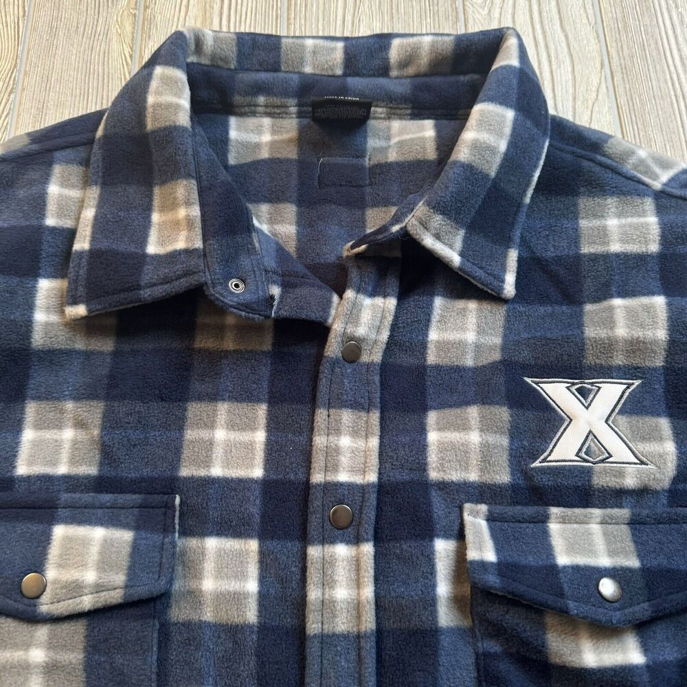 Colosseum Xavier Musketeers Logo Fleece Snap Jacket Men’s XXL Blue Shacket NWT